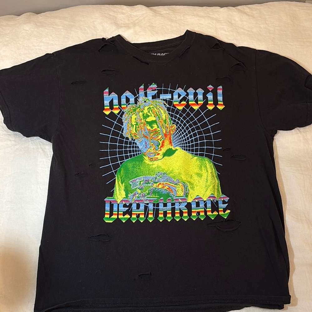Black Graphic Tee Half Evil Death Race Sz L